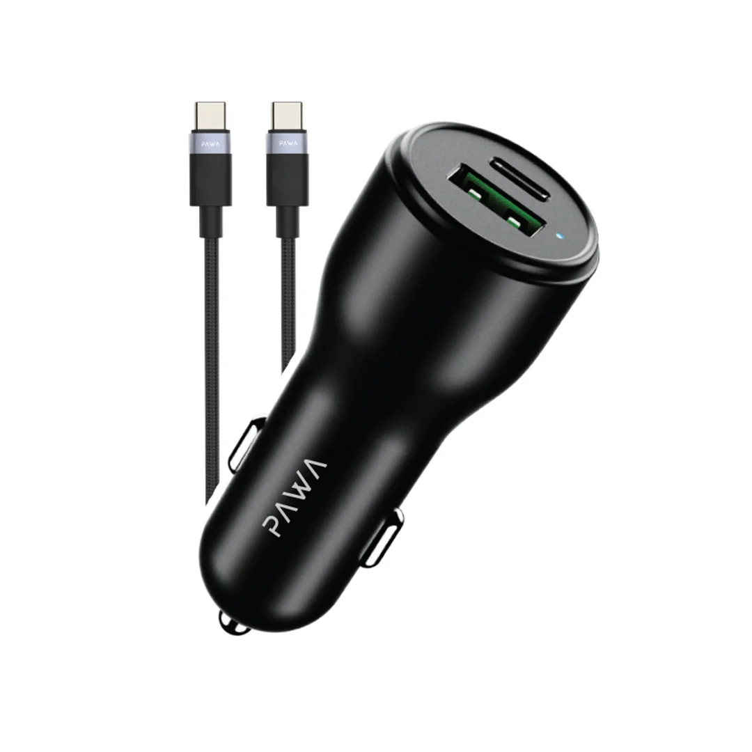 PAWA SOLID  DUEL PORT CAR CHARGER C TO C
