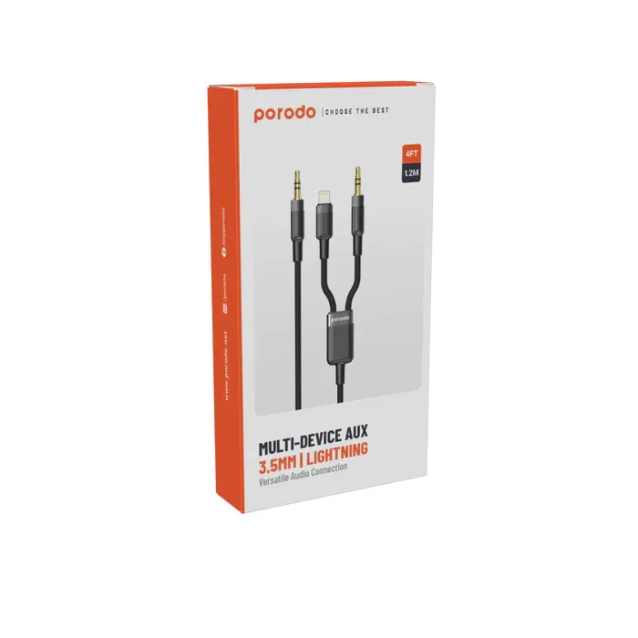 PORODO MULTI-DEVICE AUX 3.5MM | LIGHTNING 1.2M 4FT CABLE