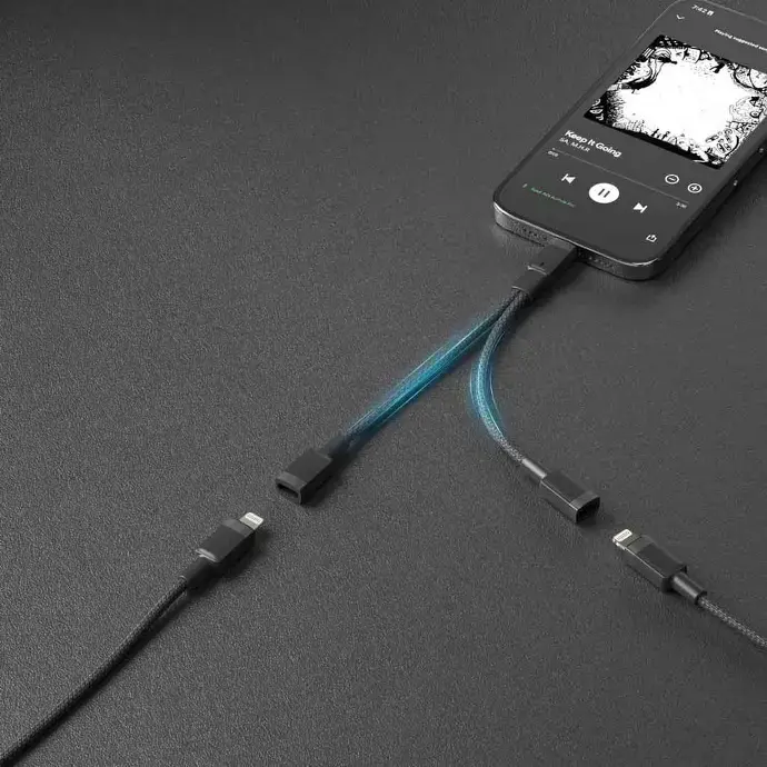 PORODO 2IN1 LIGHTNING TO 2LIGHTNING JACK HEADPHONE AND CHARGING CONVERTER ADAPTER