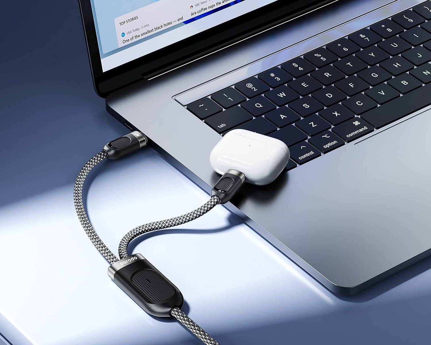 PORODO TYPE-C TO TYPE-C & LIGHTNING FAST CHARGING CABLE - BLACK