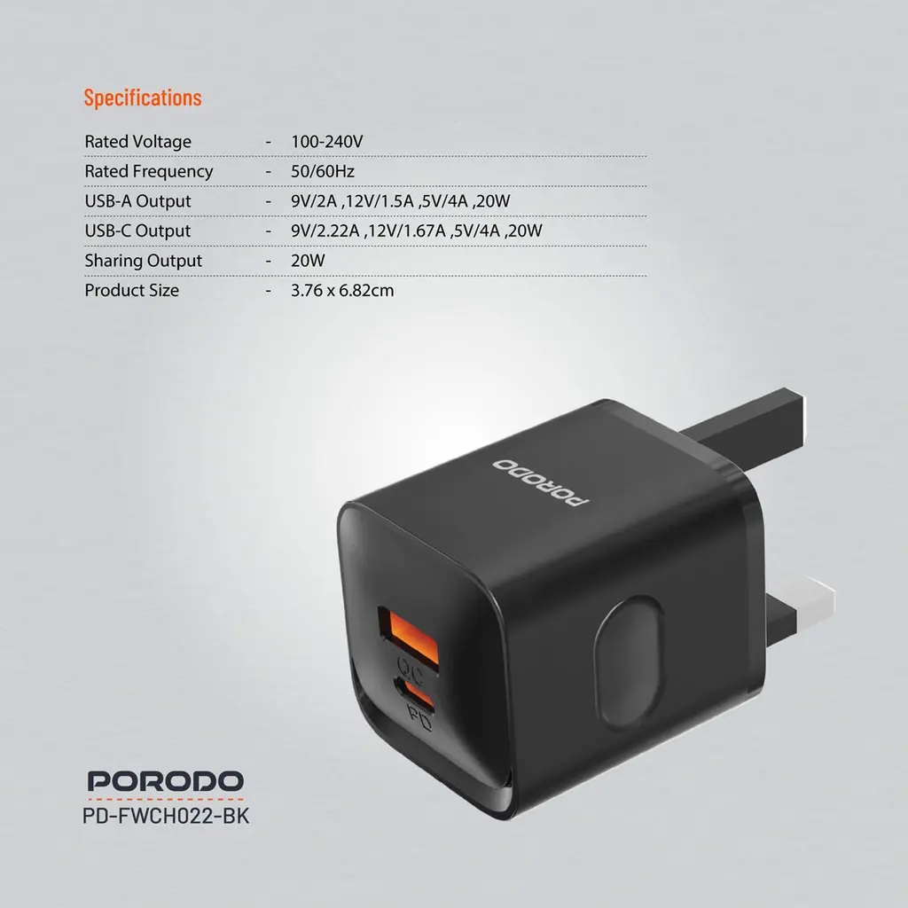 PORODO DUAL PORT WALL CHARGER