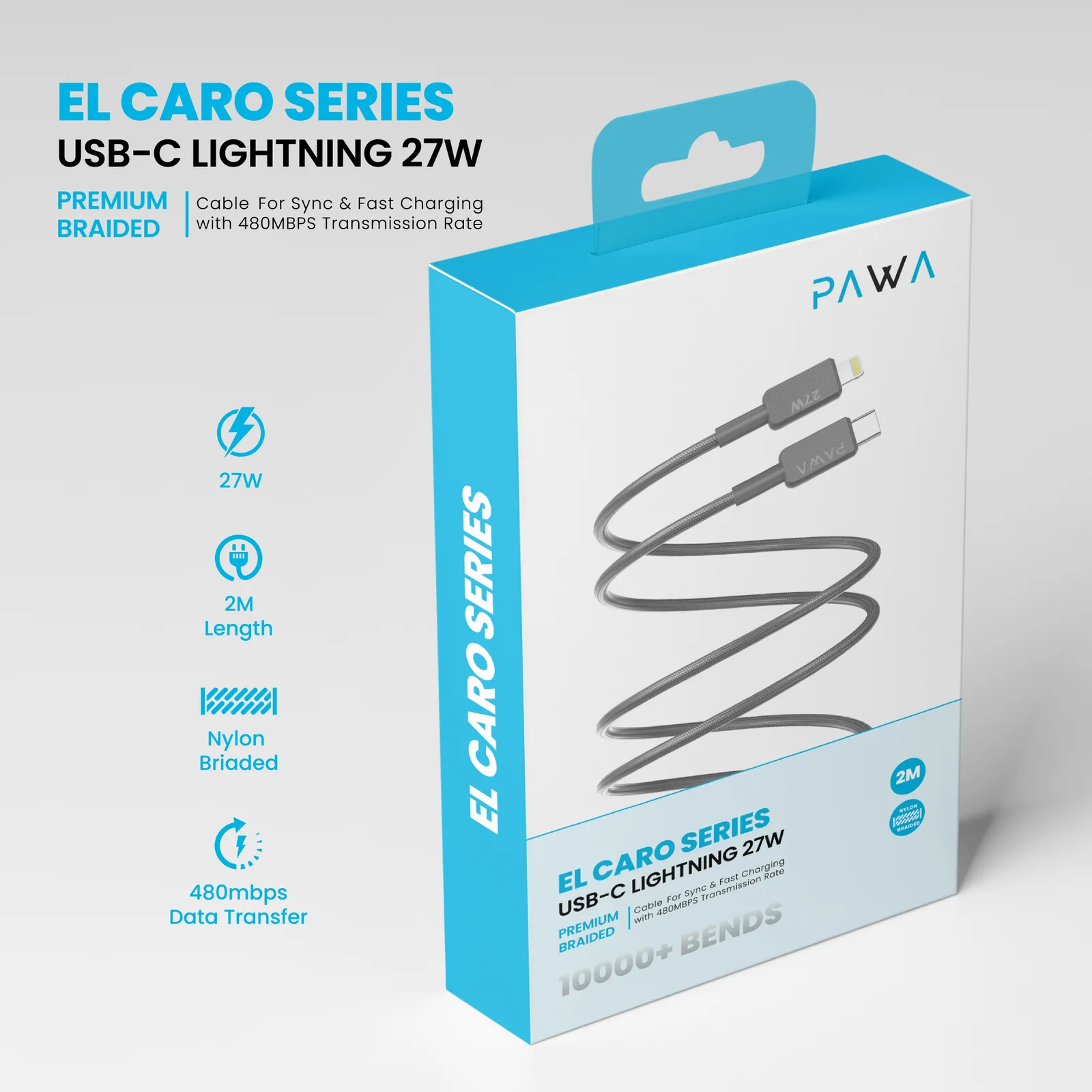 PAWA EL-CARO SERIES USB-C TO LIGHTNING PREMIUM BRAIDED 2M 27W
