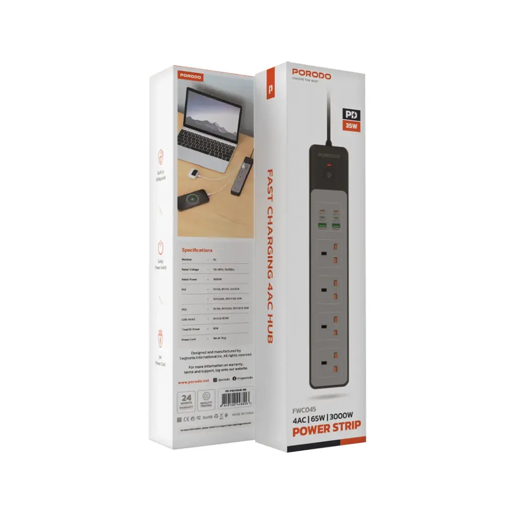 PORODO 4AC 65W 300W POWER STRIP