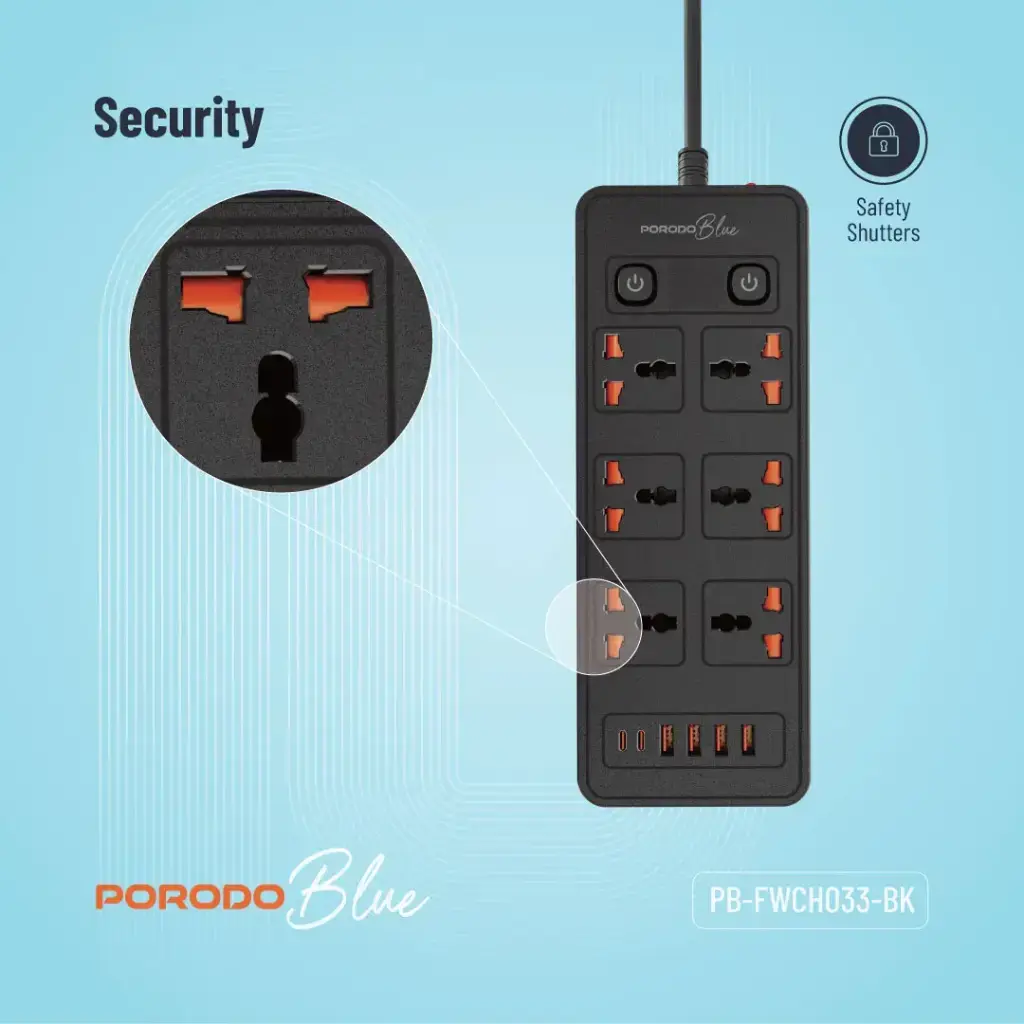 PORODO BLUE 6AC - DUAL SWITCH POWER EXTENSION