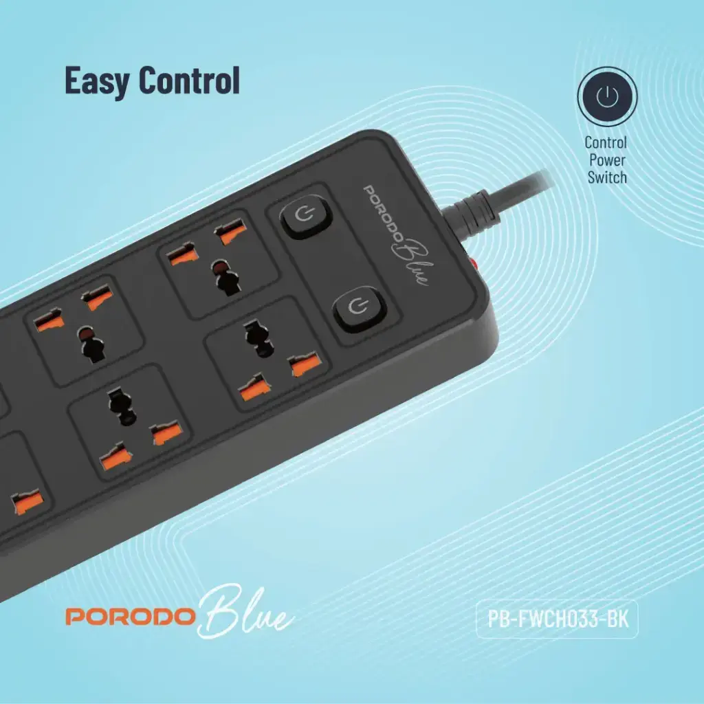 PORODO BLUE 6AC - DUAL SWITCH POWER EXTENSION