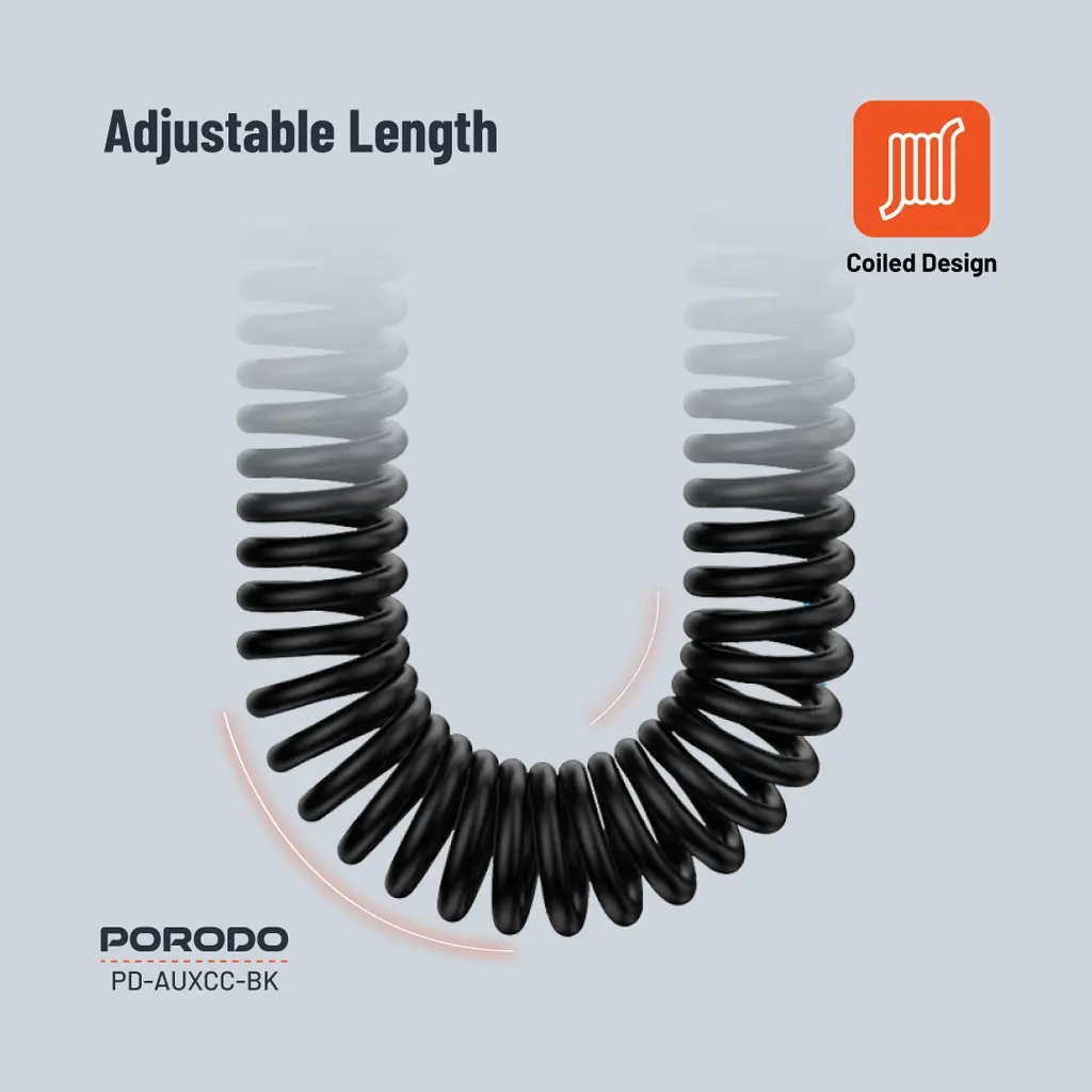 PORODO AUX 3.5 TO 3.5 COIL CABLE 1.2M - BLACK