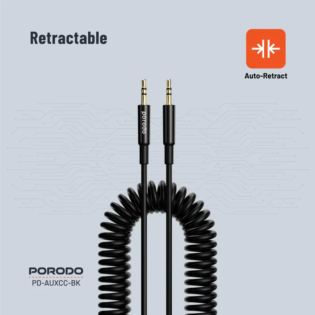PORODO AUX 3.5 TO 3.5 COIL CABLE 1.2M - BLACK