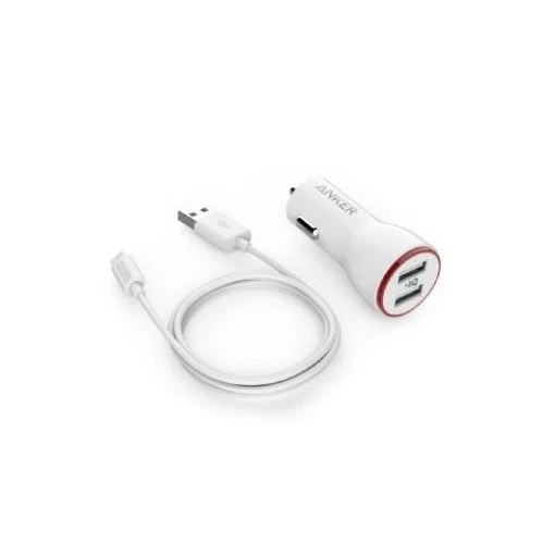 ANKER POWERDRIVE 2 24W WITH MICRO USB 3FT 0.9M CABLE WHITE