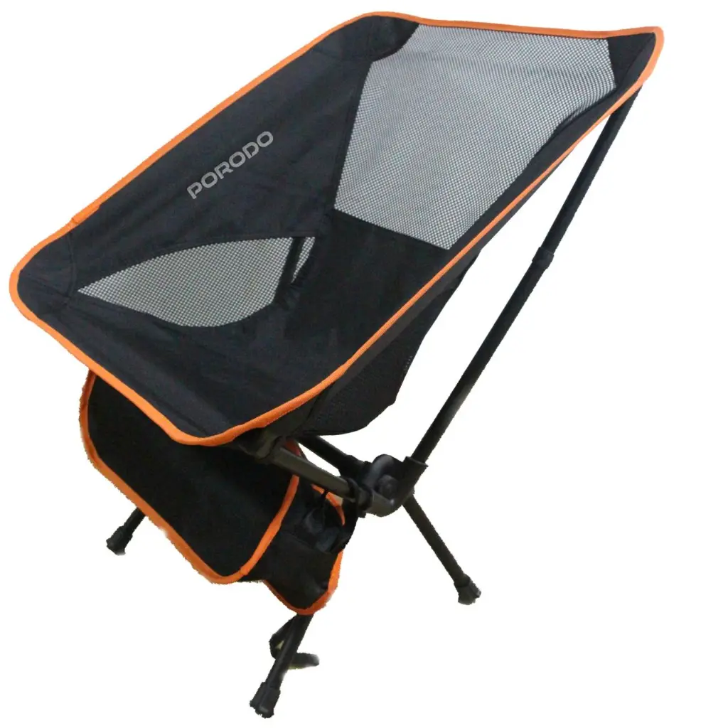 PORODO LIFESTYLE MESH FABRIC COMFORT CAMPING CHAIR WITH HANDY STORAGE POUCH - BLACK