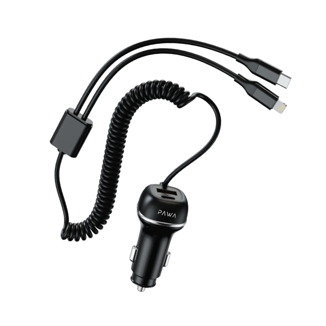 PAWA SOLID CAR CHARGER WTH C & LIGHTNING CABLE