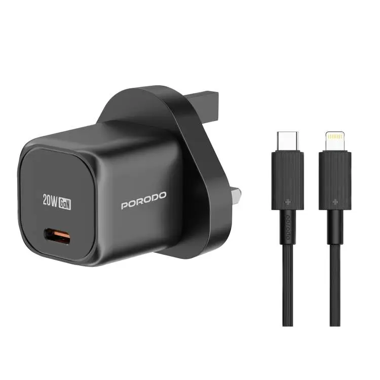 PORODO USB-C POWER GAN WALL CHARGER LIGHTNING CABLE FWC027