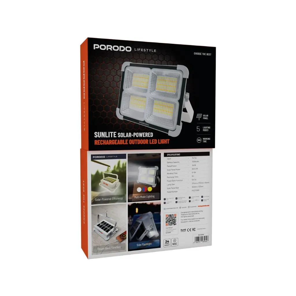 PORODO LIFESTYLE SUNLITE SOLAR  RECHARGEABLE LED LIGHT