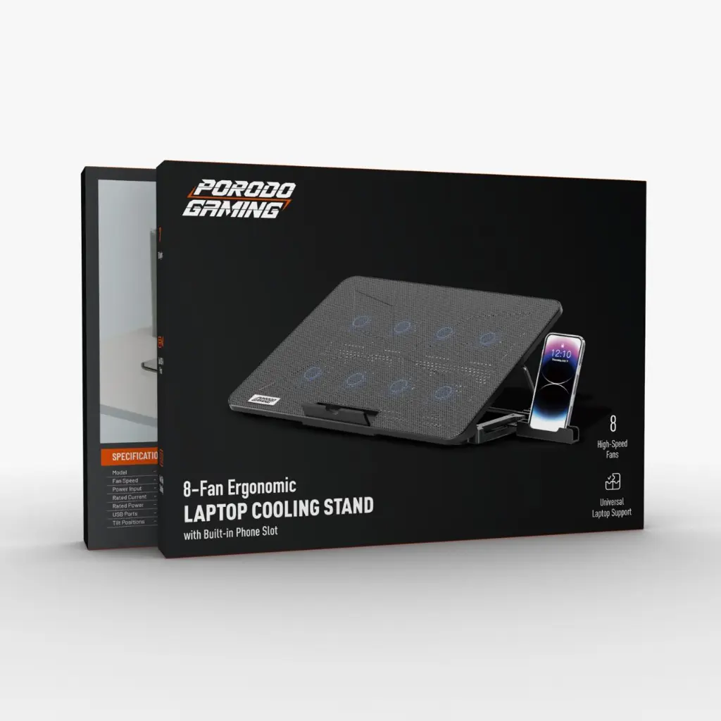 PORODO GAMING 8-FAN ERGONOMIC LAPTOP COOLING STAND