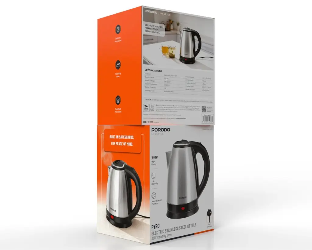 PORODO PYRO ELECTRIC STAINLESS STEEL KETTLE SILVER