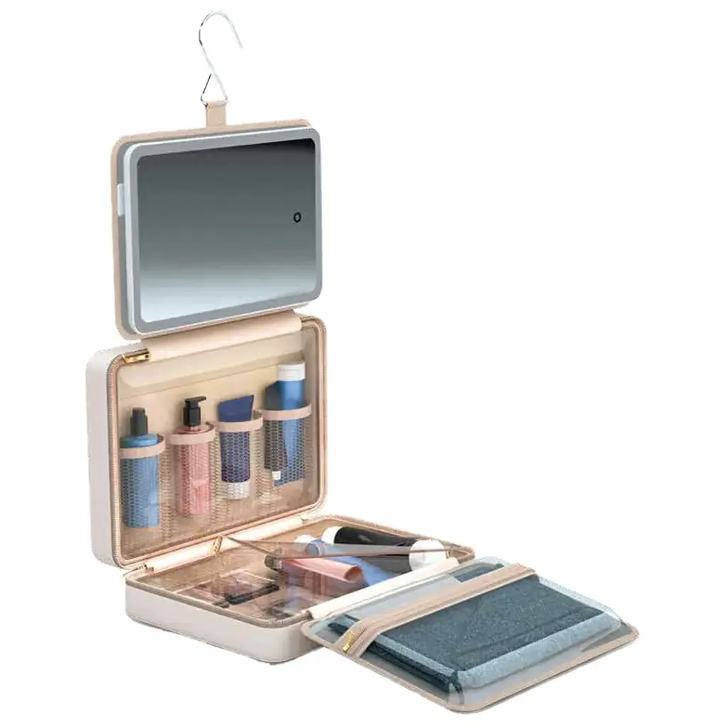 PORODO TRAVEL MAKEUP CASE WITH DETACHABLE LED MIRROR BEIGE