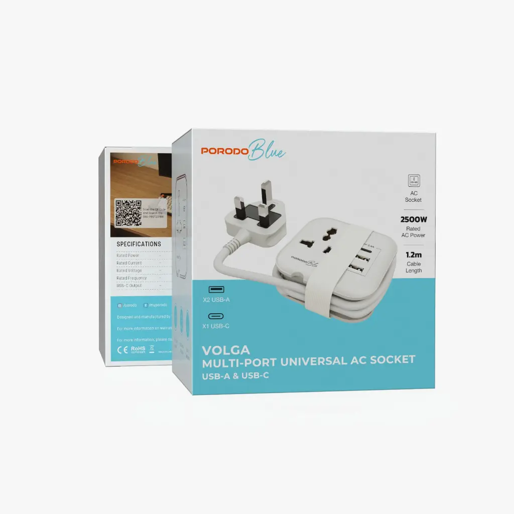 PORODO BLUE VOLGA MULTI-PORT UNIVERSAL AC SOCKET