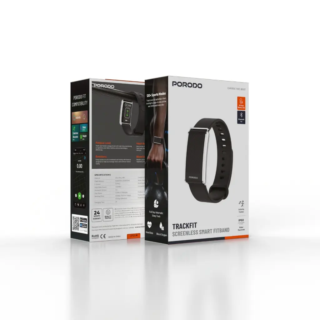 PORODO TRACKFIT SCREENLESS SMART FITBAND-BLACK