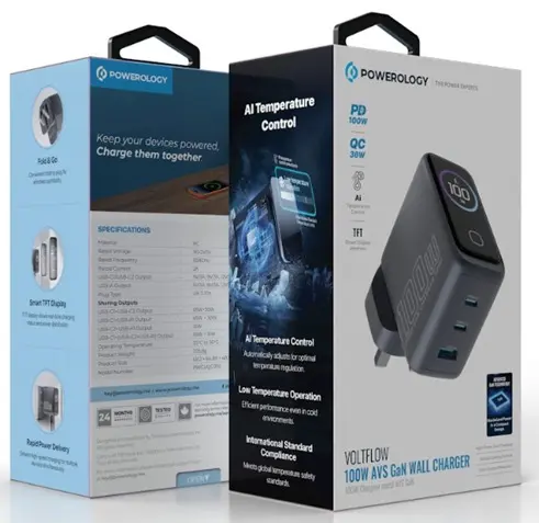 POWEROLOGY VOLTFLOW 100W AVS GAN WALL CHARGER