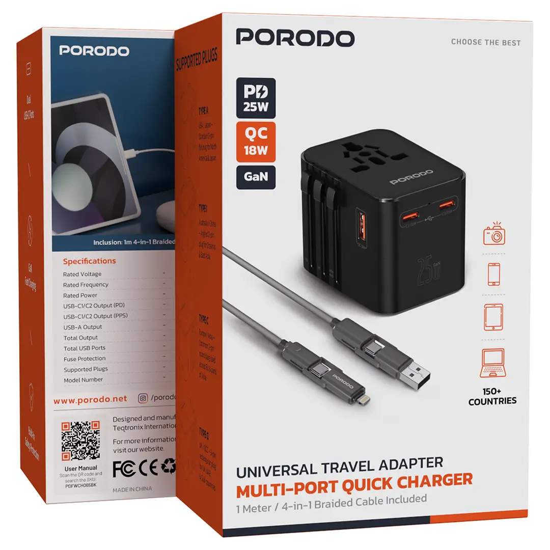 PORODO UNIVERSAL TRAVEL MULTI-PORT QUICK CHARGER