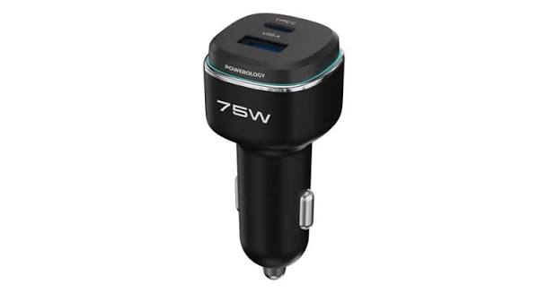 POWEROLOGY 75W DUEL PORT CAR CHARGER LIGHNING