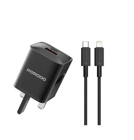 PORODO DUAL PORT WALL CHARGER WITH C TO LIGHTING CABLE