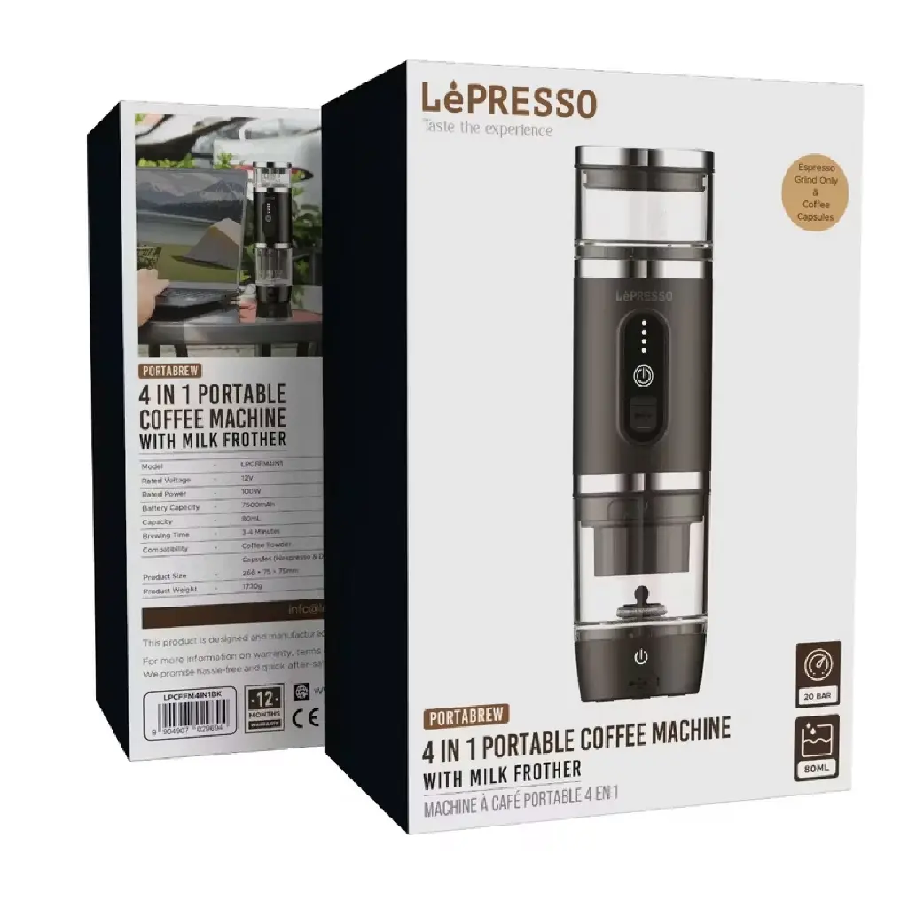 LEPRESSO 4 IN 1 PORTABLE COFFEE MACHINE - BLACK