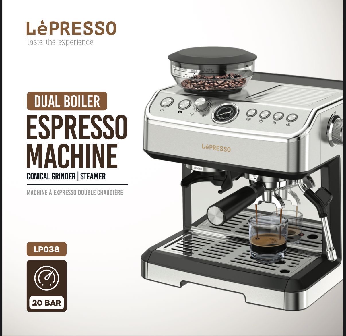 LEPRESSO ESPRESSO CONICAL GRINDER&STEAMAR