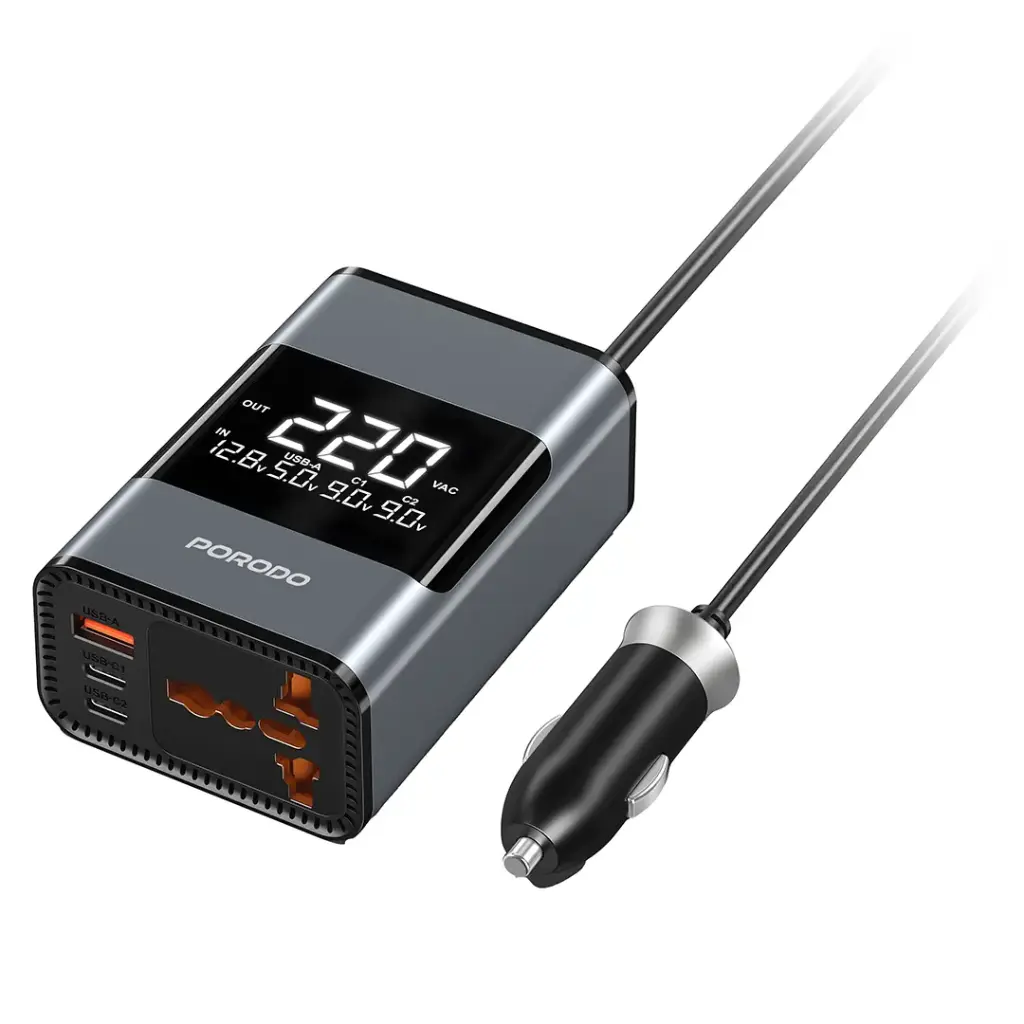 PORODO UNIVERSAL AC CAR POWER INVERTER - GRAY